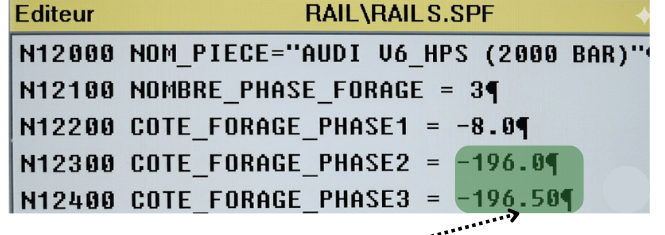 CNC editor — HPS program, Phase 2 depth -196.0mm